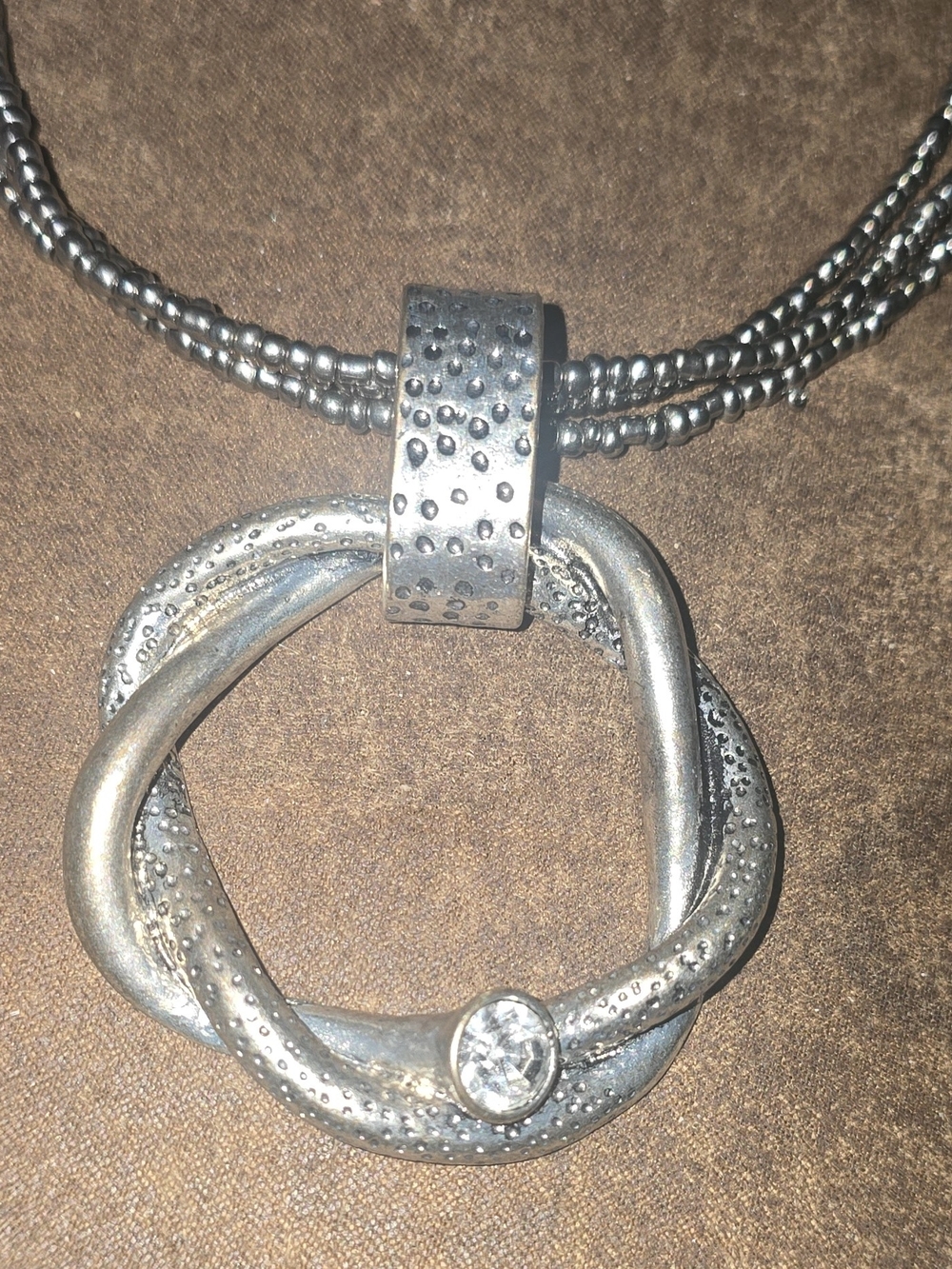 Jules B Silver Tone Multi Strand Beaded Chain Interlocking Hoop Pendant Necklace